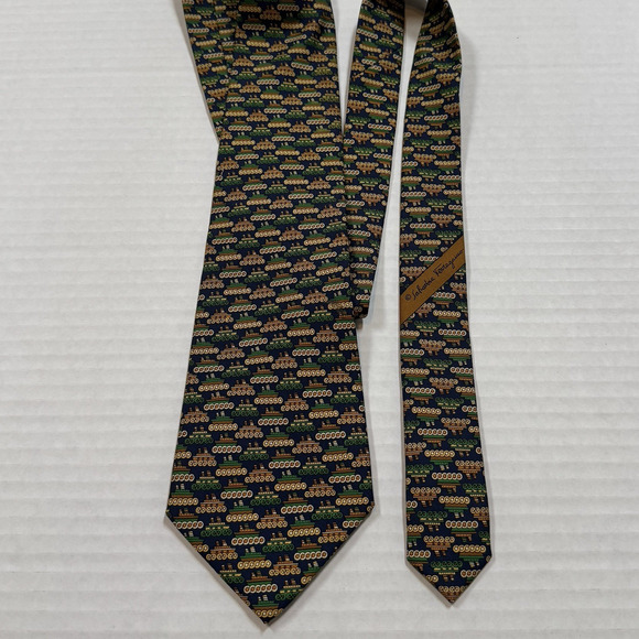 Salvatore Ferragamo Tie Novelty Silk Nautical Boats on Waves Ship Motif Italy - Picture 6 of 7